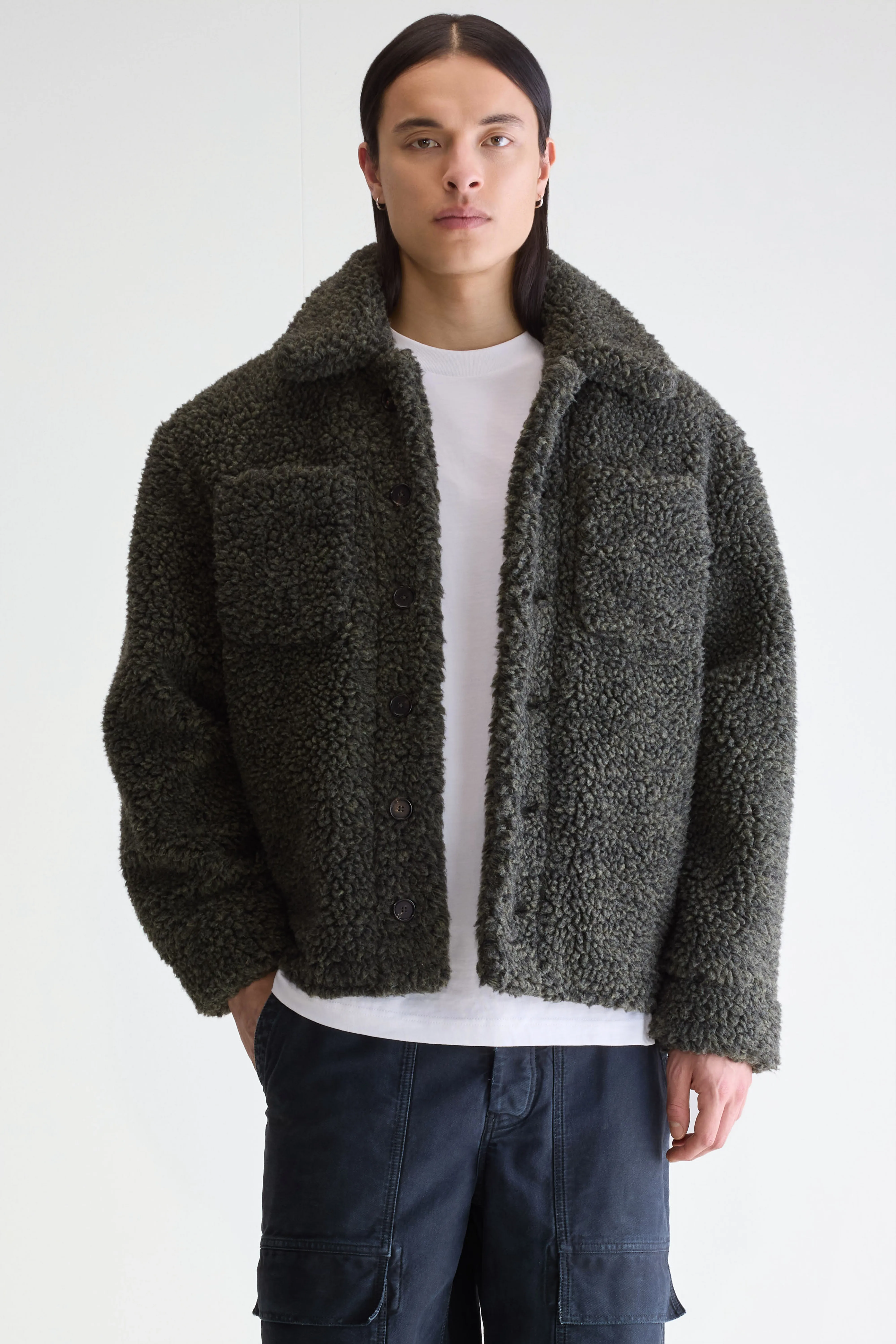 Jezzo teddy jacket (252 / M / DARK OLIVE) - Image 3