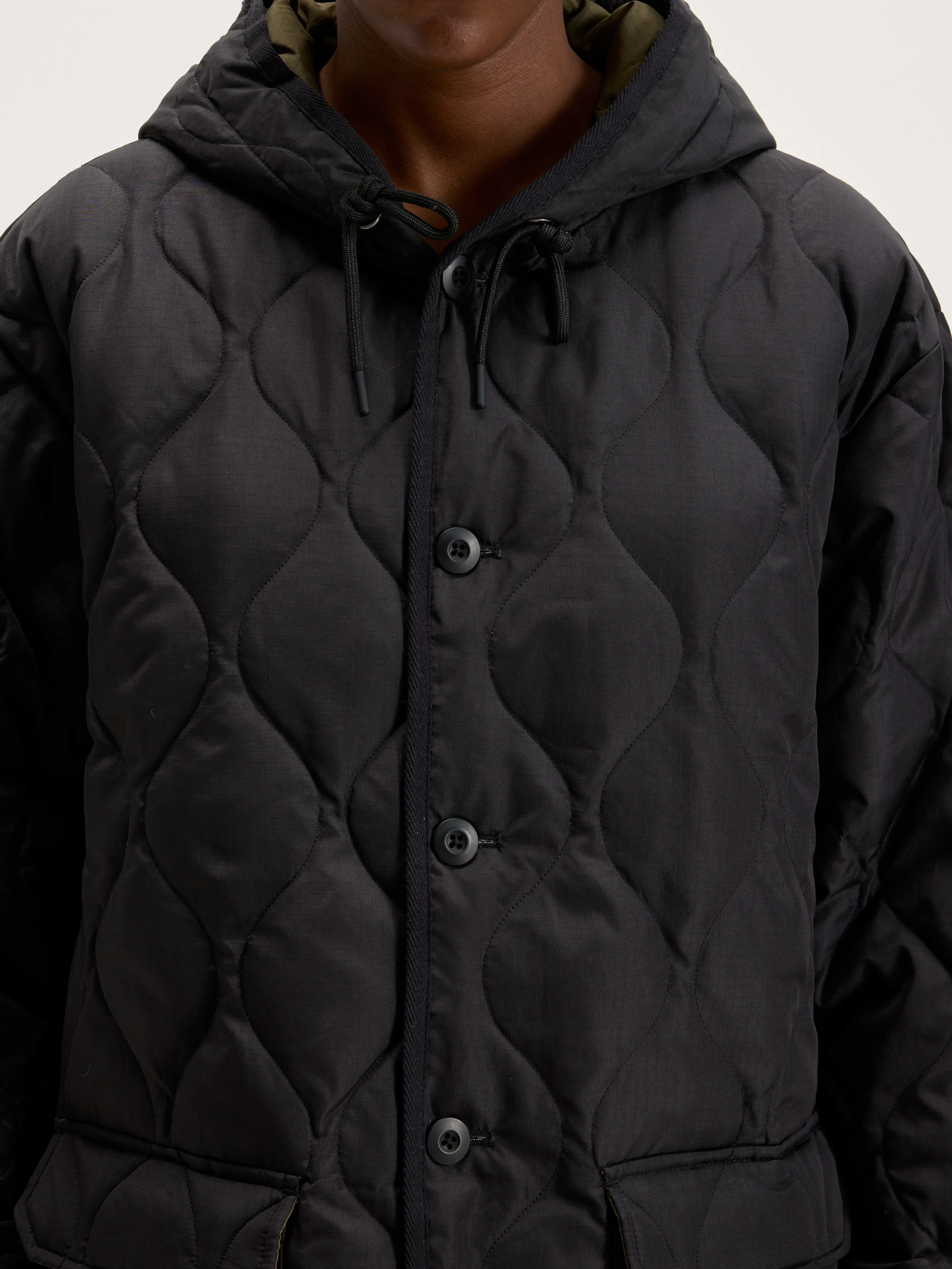 Long Military Hooded Down Coat (242 / W / BLACK) - Image 6