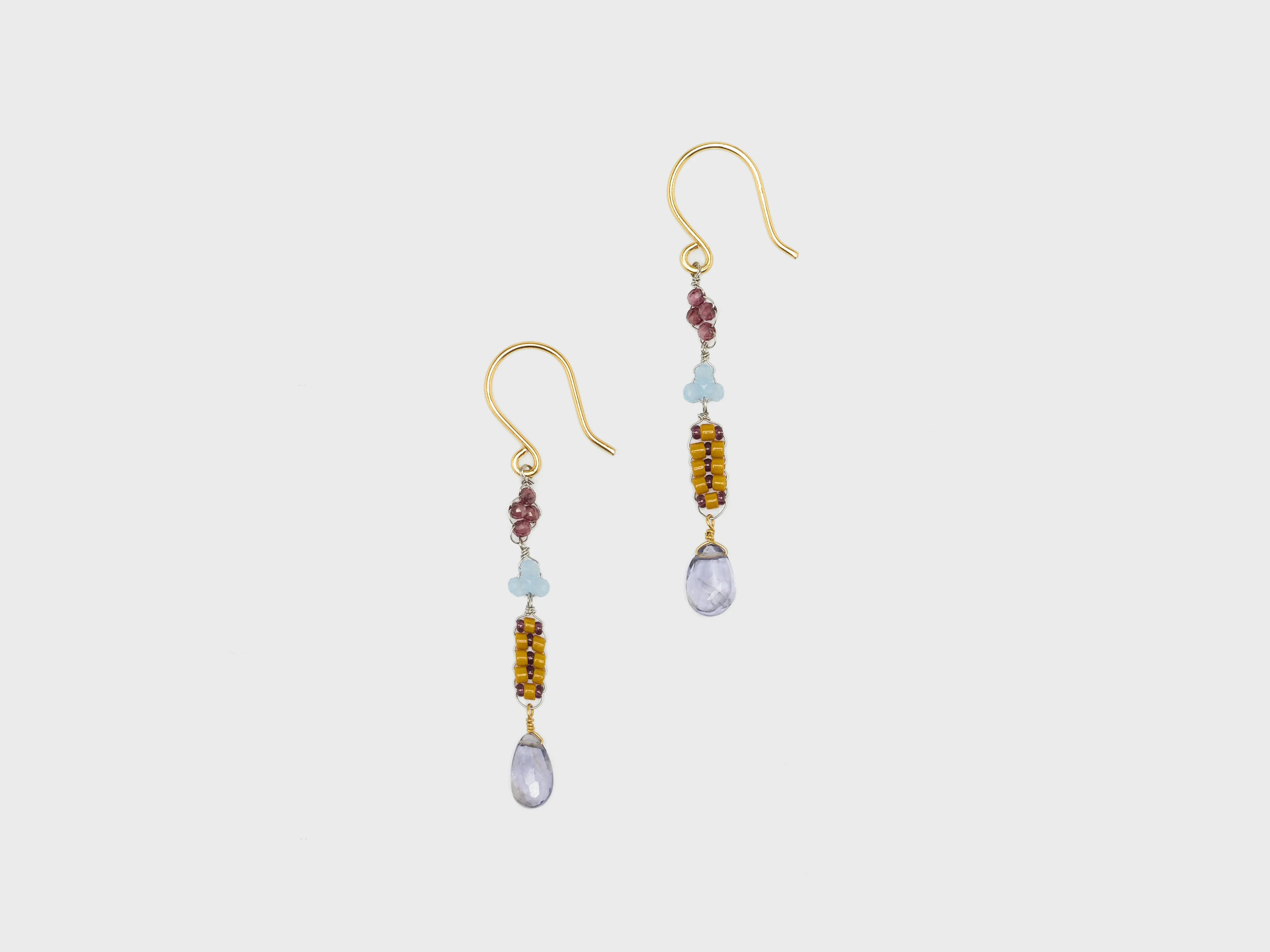 Asymmetric Iolite Drop Earrings  (252 / W / MULTICOLOR)