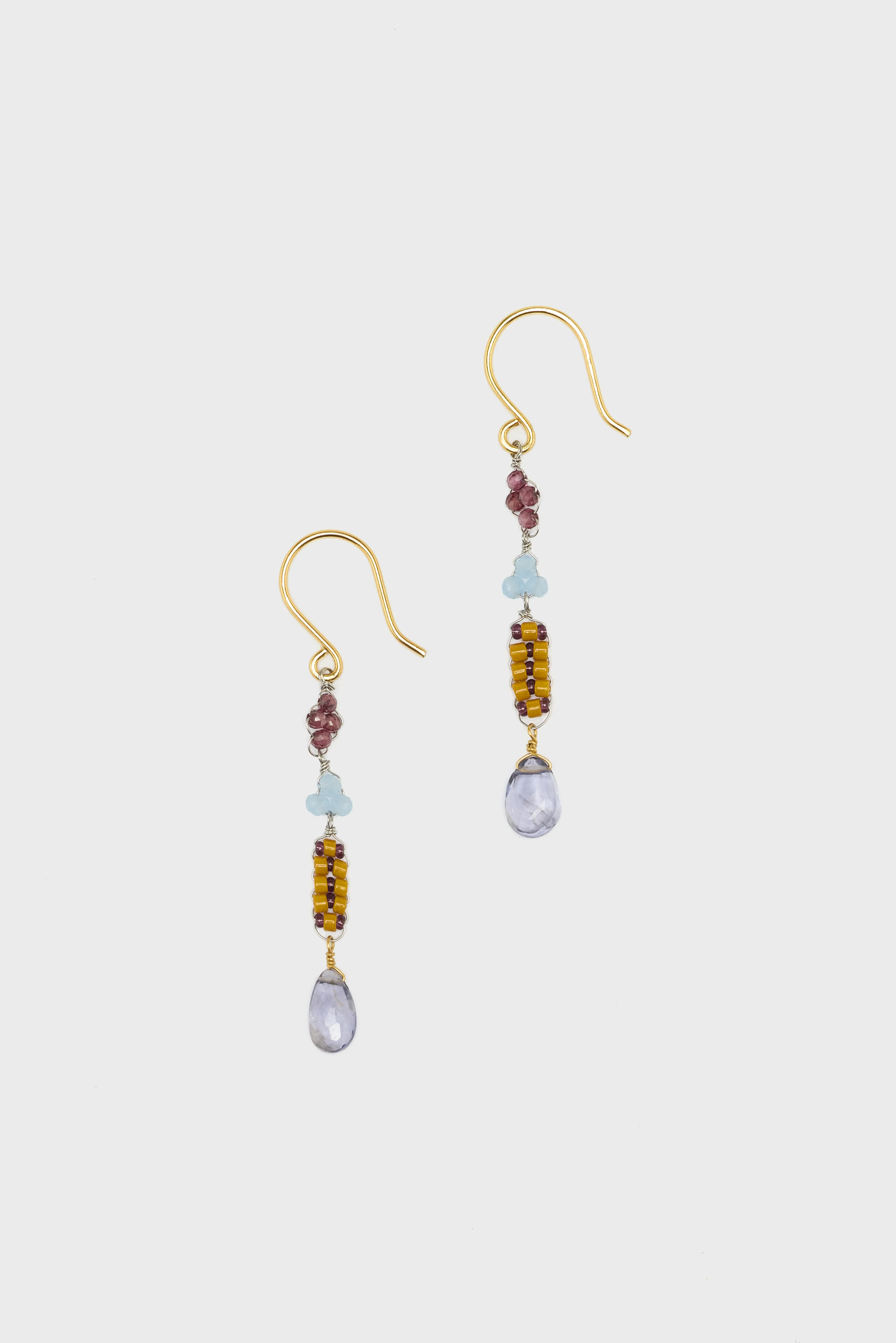 Asymmetric Iolite Drop Earrings  (252 / W / MULTICOLOR) - Image 2