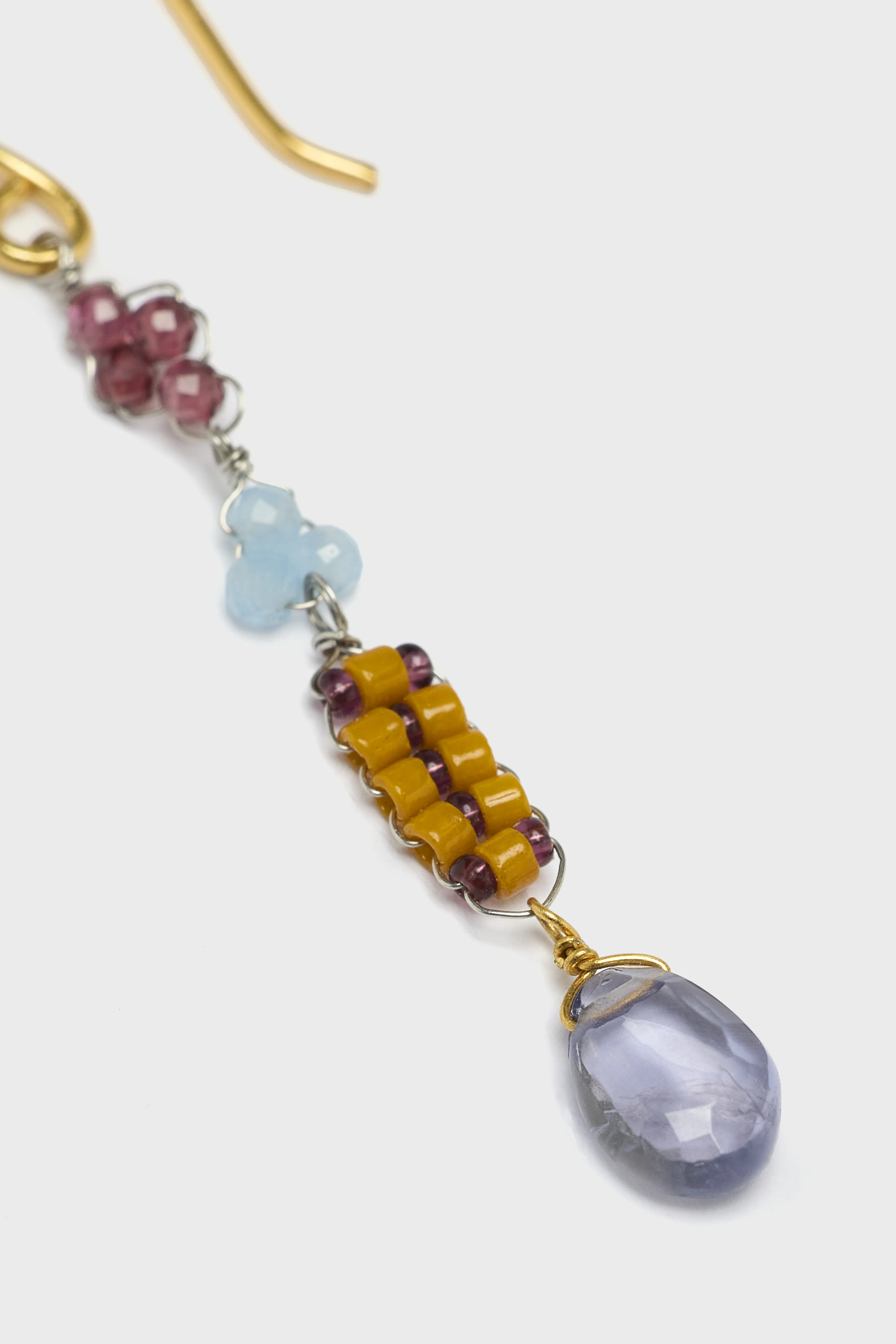 Asymmetric Iolite Drop Earrings  (252 / W / MULTICOLOR) - Image 3