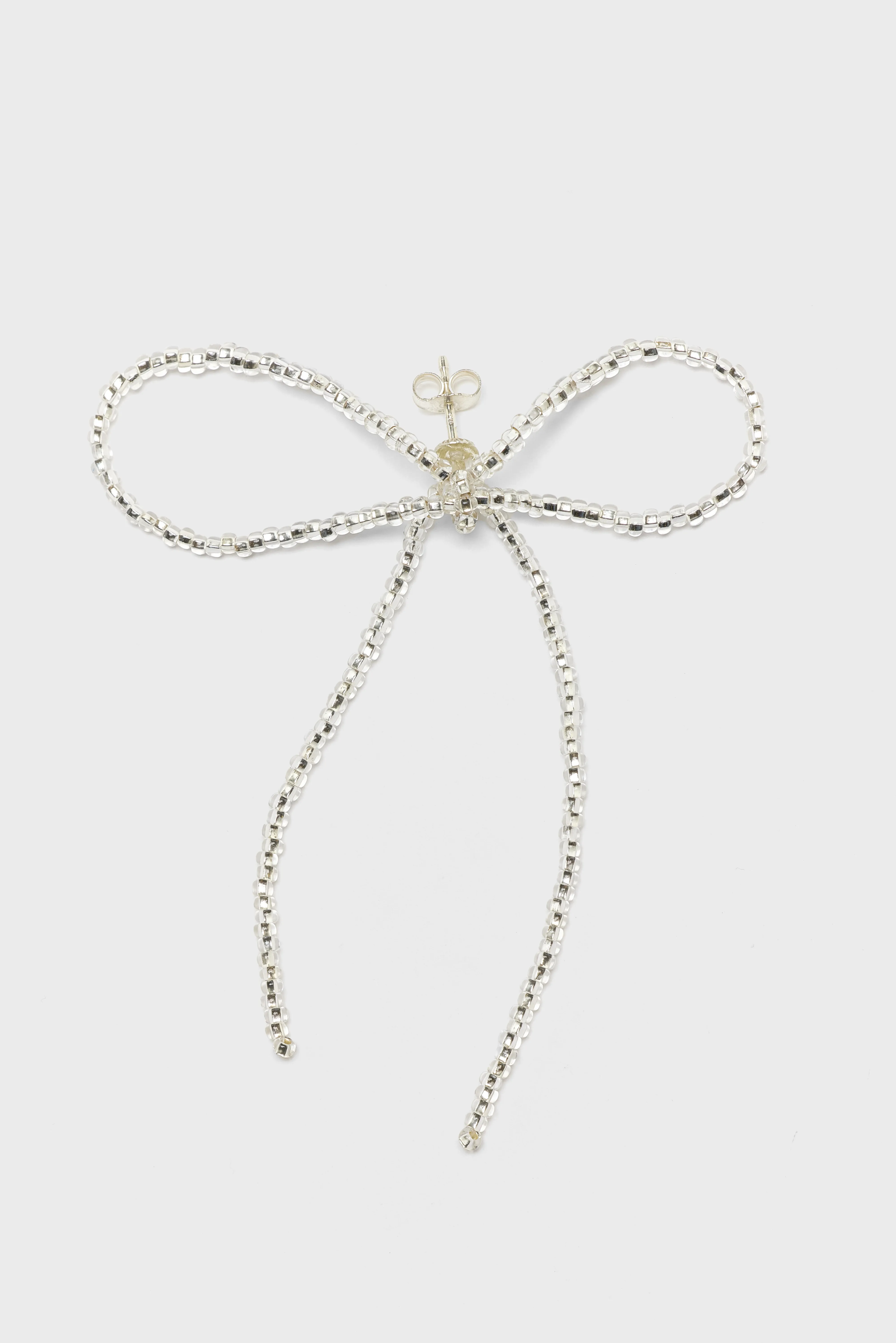 Sad Bow Ear Stick Earrings  (252 / W / SILVER) - Image 3