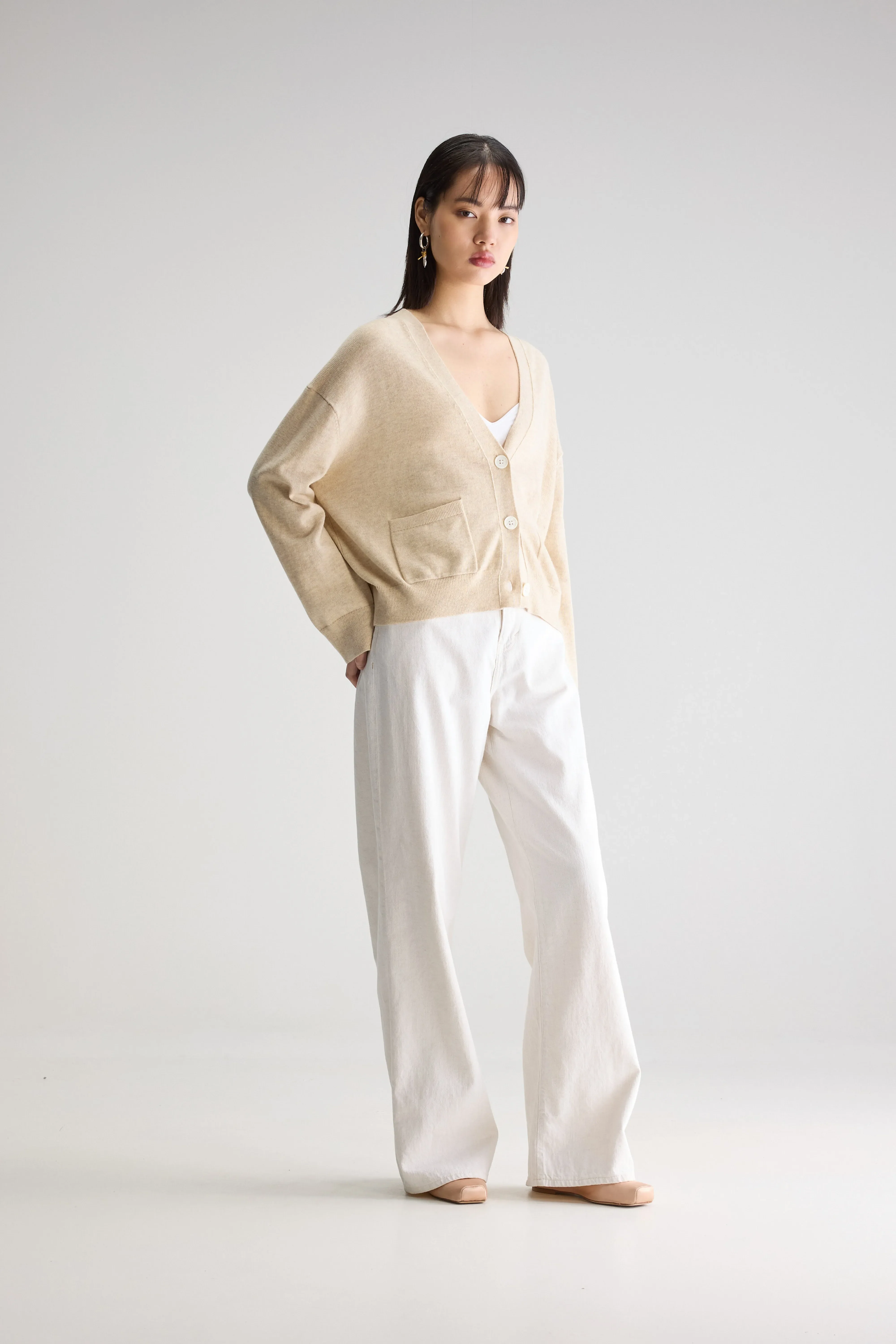 Gakkin v-neck cardigan (251 / W / OATMEAL) - Image 3