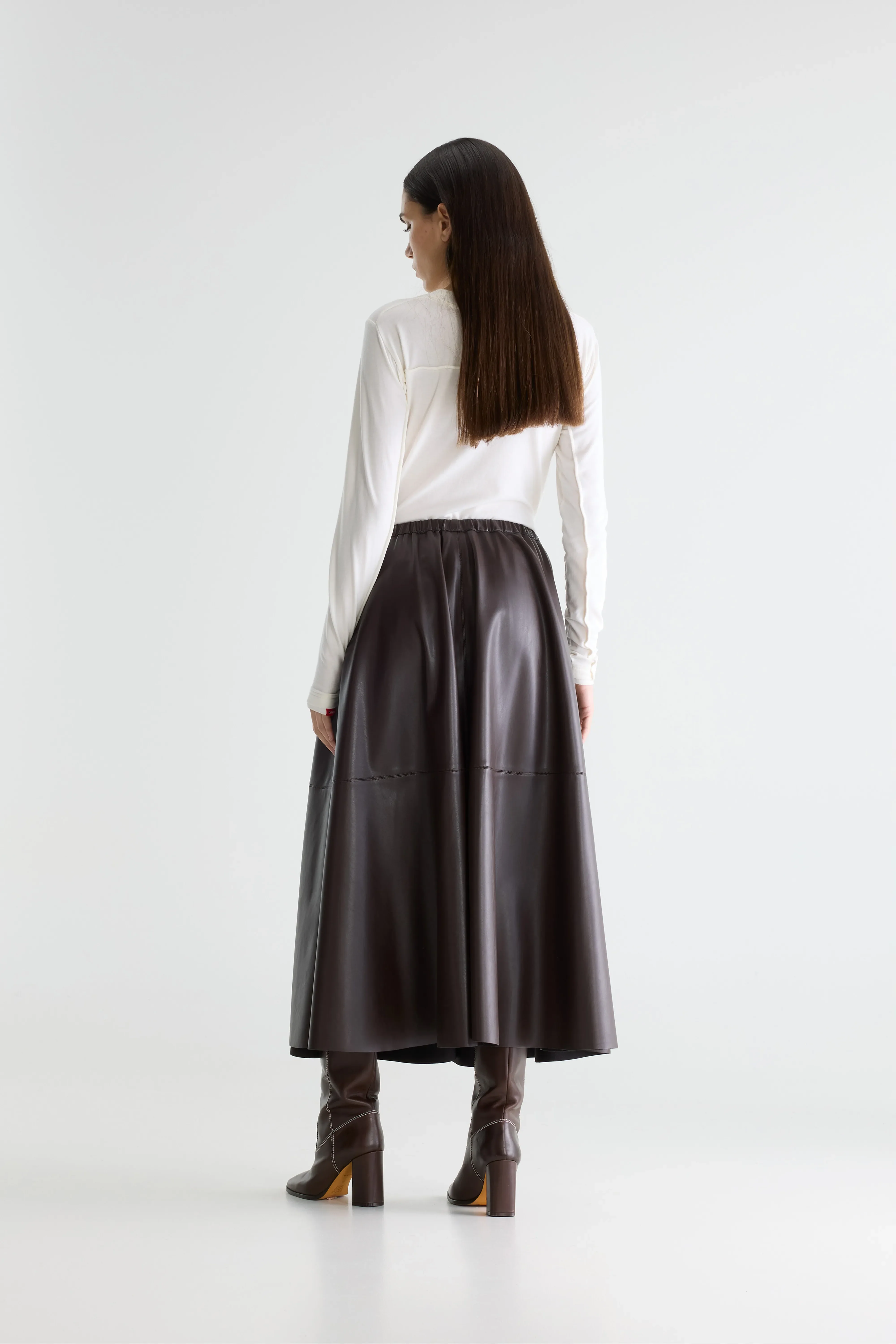 Hezra faux-leather long skirt (261 / W / DARK ROAST) - Image 4
