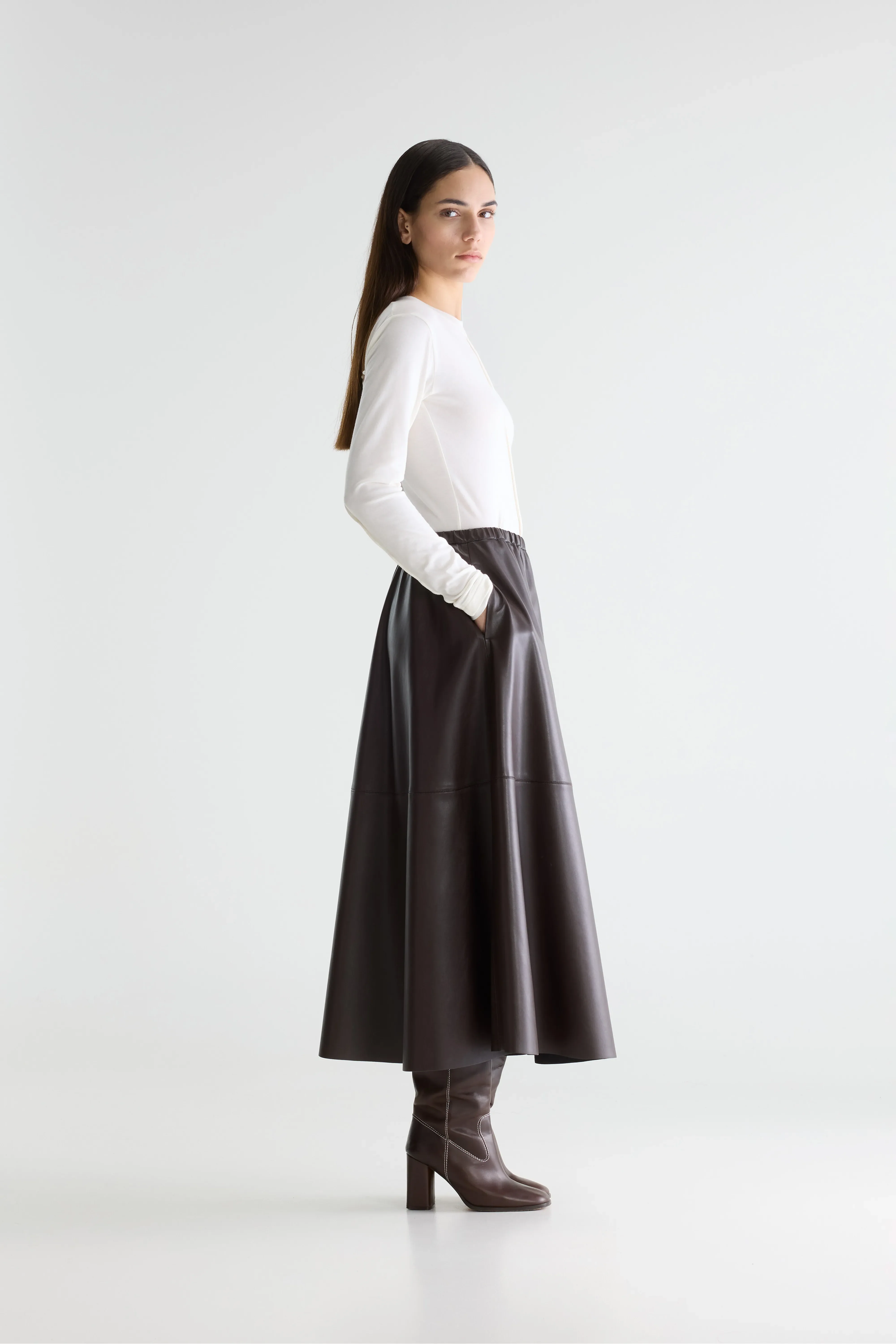 Hezra faux-leather long skirt (261 / W / DARK ROAST) - Image 5