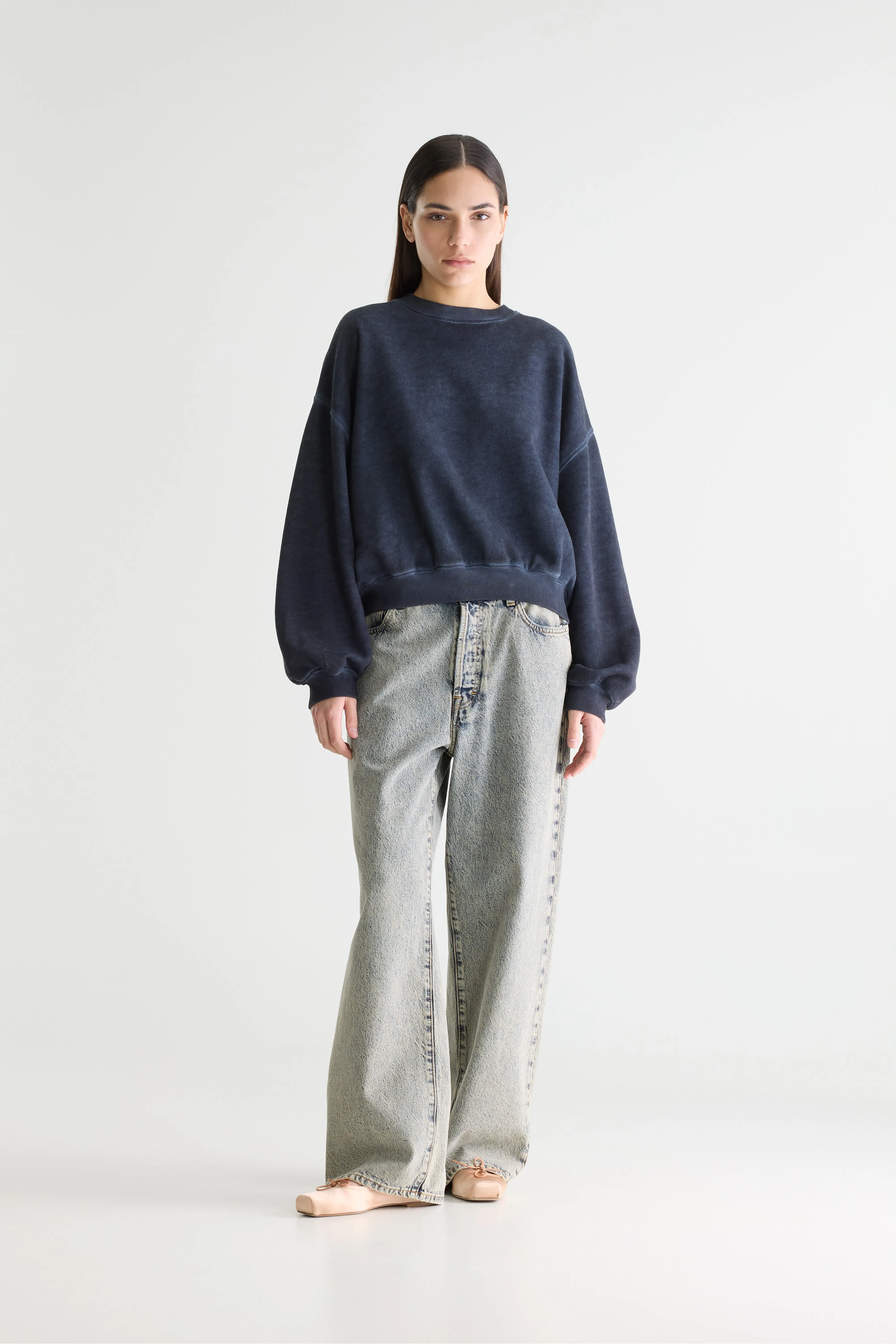 Fancy cropped crewneck sweatshirt (261 / W / NAVY) - Image 3